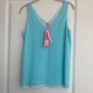 Lilly Pulitzer Florin Sleeveless Lined V Neck Blue Ibiza XS NWT